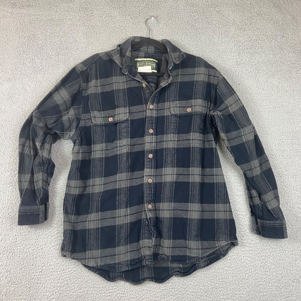 Vintage Field & Stream Heavy Flannel Shirt Men's Large Tall Gray Plaid